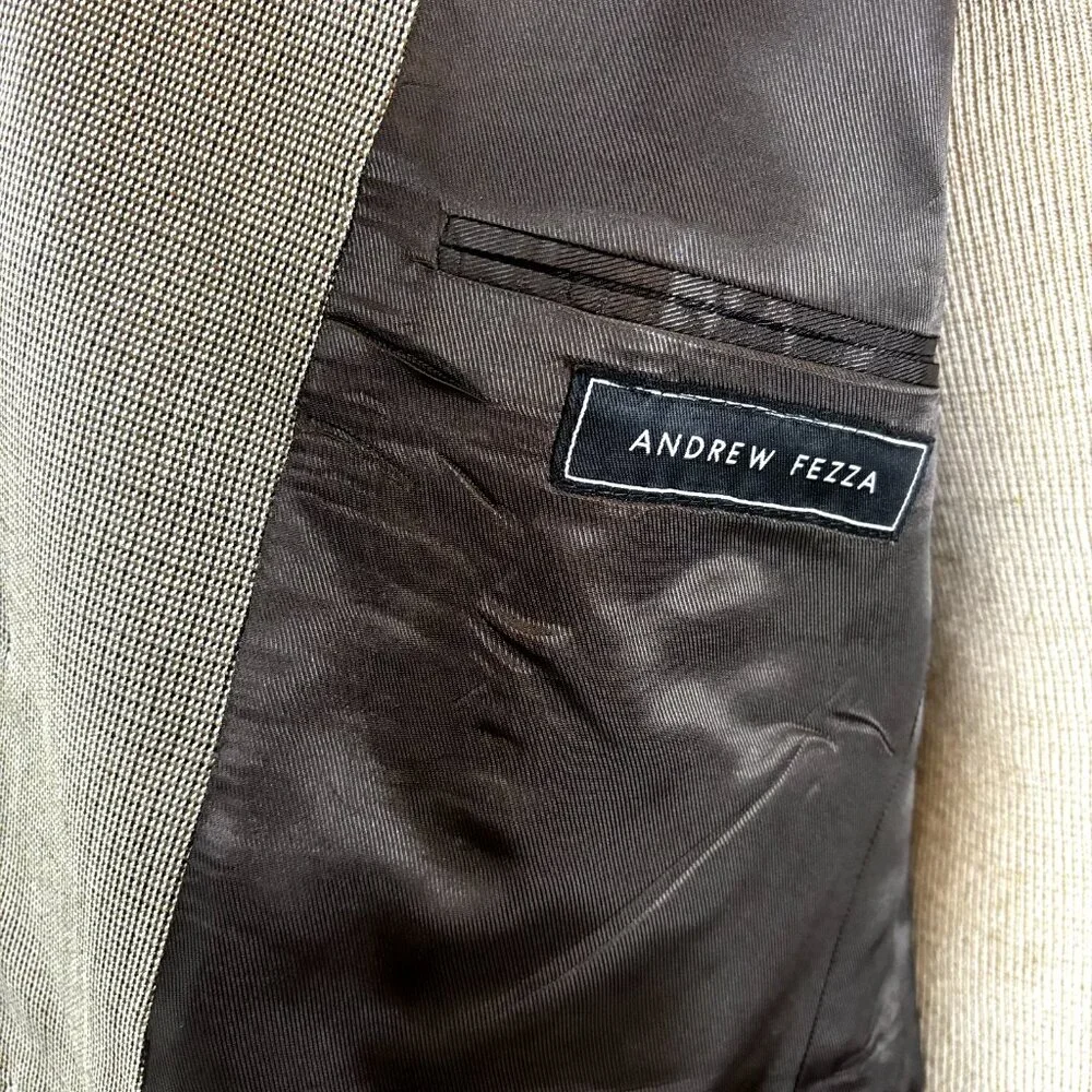 Andrew Fezza Men's Flannel Sport Coat Blazer Size‎ 43R Silk Wool Tan Suit Jacket